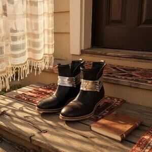 Dibaโ Women's True Leather Sly Fox Cowgirl Bootie Black & Gray Straps Size 9.5M